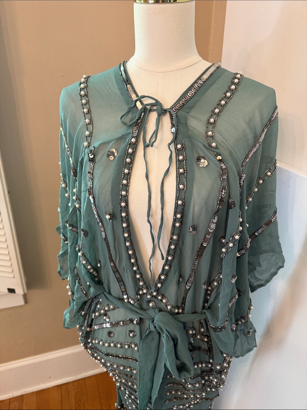 Free People X Jen’s Pirate Booty Space Odyssey Embellished Pearl Kaftan Dress - Picture 3 of 11